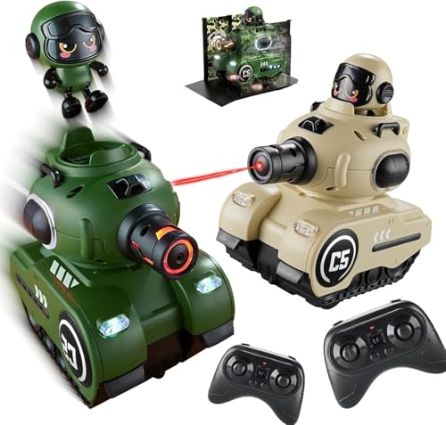2 Pack Fun Remote Control Battle Tanks RC Fighting Cars with Ejecting Infrared Robots Bumper Car 2.4GHz RC Army Military Toy with Blood Regeneration Hub for 6-12 Boys Girls Christmas Birthday Gifts