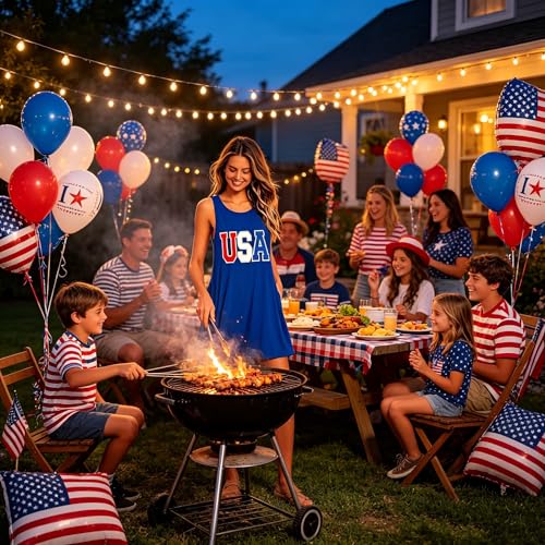 Image of Roshop Womens Juneteenth Flag Sleeveless Dress 4th of July Patriotic Swing Sundress with Pockets