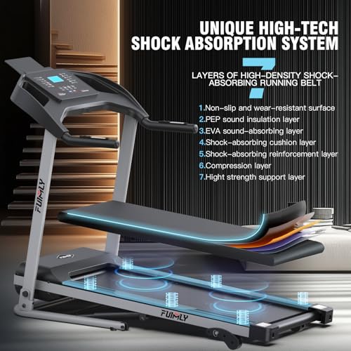 Image of Incline Treadmill Foldable, Smart Portable Treadmills for Home with Body Fat Measurement & Heart Rate Sensor, 3.5HP Heavy Duty Folding Treadmill 400 LB Capacity with Silent Shock Absorption