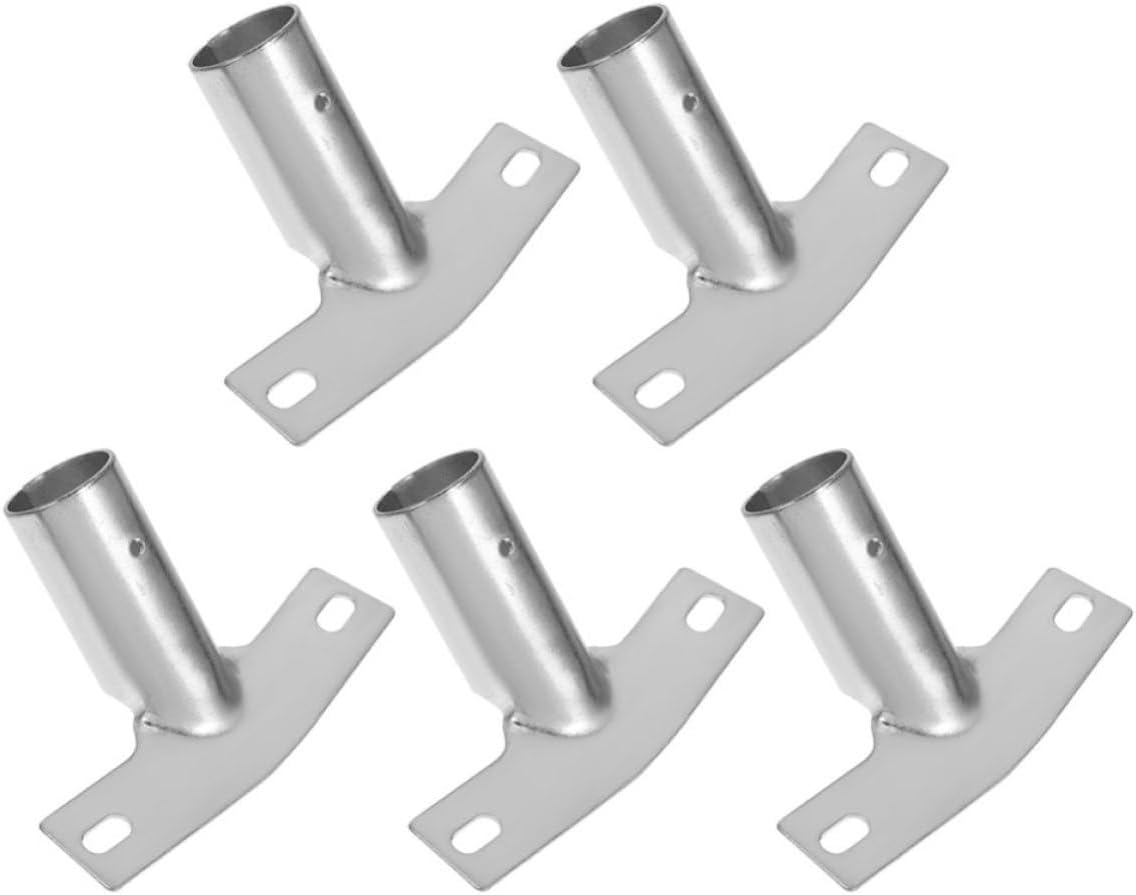 5pcs Broom Connector Metal Handle Mounting Bracket Silver Iron | Universal Replacement Adapter, Screw Locking Mechanism, Household Cleaning and Commercial Maintenance Tasks