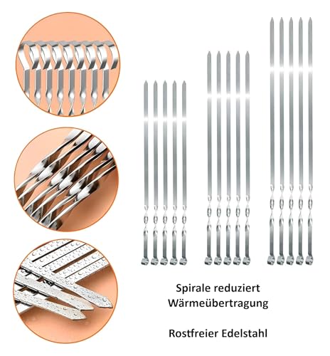 Profi BBQ Edelstahl Grillspieße, Extra Breit: 1 cm und Extra Stark 2 mm Dicke (10 St, 50cm) Fleischspieße, Schaschlikspieße Mangal Schampura Spieße Skewers Schaschlik Kebap Spiesse Grillspiesse