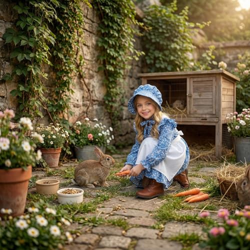 Disfraz infantil de pionera floral con delantal y gorro miniatura 6