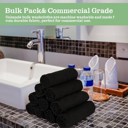 Image of UNIMADE Washcloths Bulk - 10 Pack - Face Towels (12 inch x 12 inch), Highly Soft Wash Cloths and Hand Towels, Fast Drying Multi-Purpose Microfiber Cleansing Cloths for Bathroom, Hotel, Spa, and Salon - Black