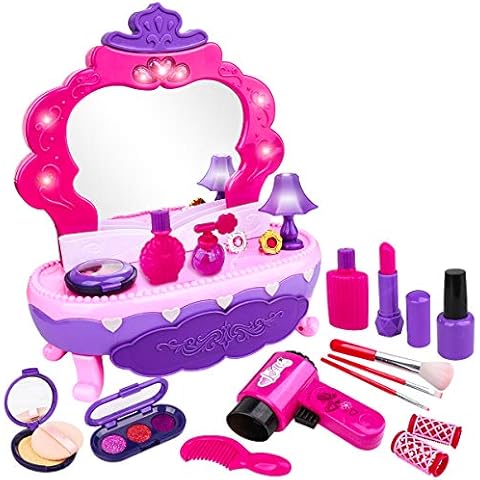 Pretend Makeup Play Vanity Set - Kids Toy Dressing Table for Toddler Girls with Toy Hairdryer Children Beauty Hairdressing Set, Christmas Birthday Gifts for Little Girls Age 3 4 5 6 Cover