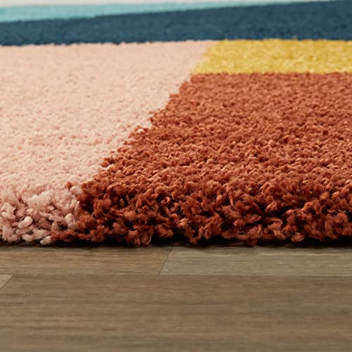 Image of Urban Modern Decor Features 5x8 Feet Modern Soft Shaggy Carpet Thick, Fluffy & 2 inch Pile Shag Rug for Your Kids Room, Bedroom & Livingroom(5x8 feet,Blue Ivory Multi)