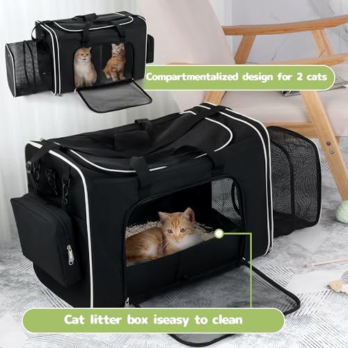 BALAPET-Expandable-Extra-Large-cat-Carrier-with-Litter-Box24x13x17-Collapsible-Soft-Sided-Pet-Carrier-for-2-Cats-Under-55-lbs-Cat-CrateBag-for-Car-Travel