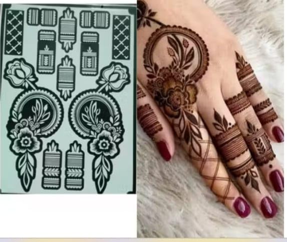 Image of ROSH Fashions Full Hand Mehndi Stencil Design Full Hand Set | Henna Tattoo Stencil for Women, Girls and Kids | Easy to use in just 4 Steps | Mehandi Sticker 1