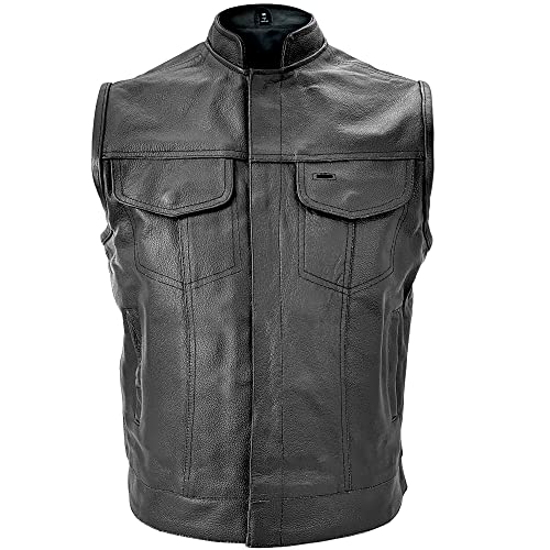 Usa Leather 1205 Black Combat Motorcycle Leather Vest With Gun Pocket For Men - Real Genuine Cowhide (Black, X-Large) #TOP26