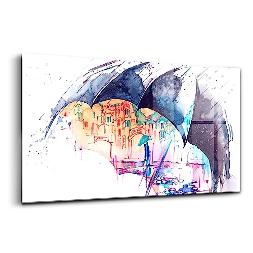 Peinture sur verre Ville de parapluie 140x70cm Wallfluent