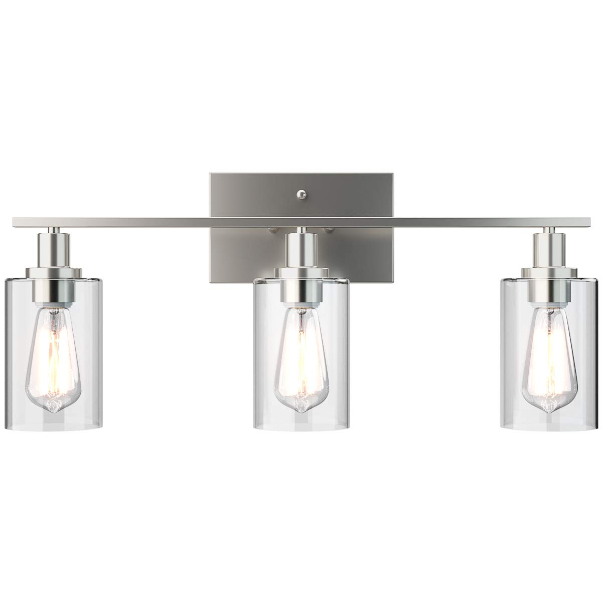 Tangkula 3-Light Bathroom Vanity Light Fixtures, Modern Wall Sconces with Clear Glass Shade with E26 Base, Silver Brushed Wall Lighting, Wall Lamps for Mirror Living Room Bedroom Porch Hallway