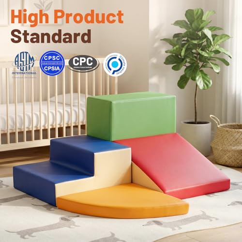 Image of TODIBY 4-Pieces Climbing Toys for Toddlers (XL Size): PU Leather - Soft Play Climbing for Toddlers - Extra Large Foam Climbing Blocks for Crawling and Sliding Indoor Playground for Kids