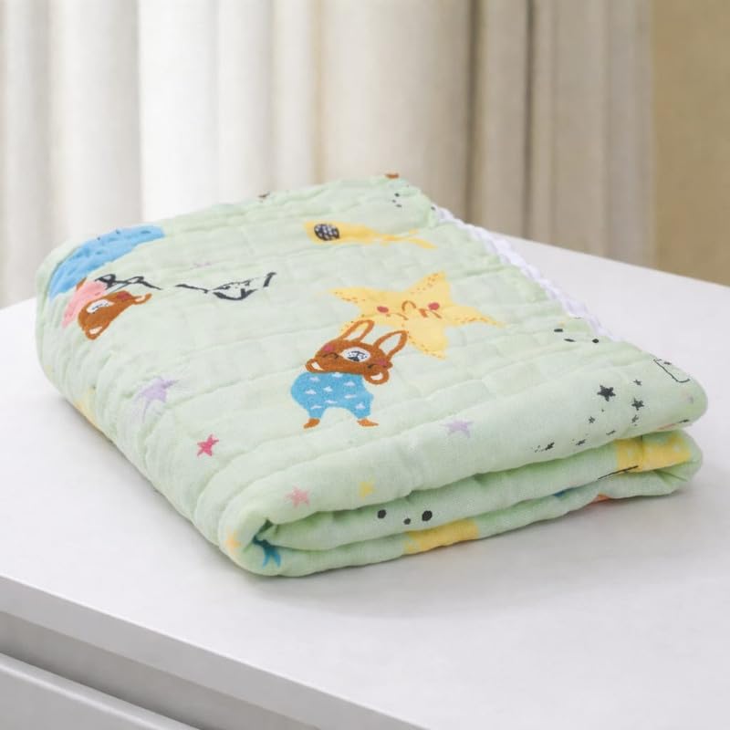 Image of Khillayox Baby Muslin Bath Towel |6 Layer Muslin Bath Towel | Soft, Breathable & Highly Absorbent | Gentle and Soft | 60x120 cm Pack of 1 Green