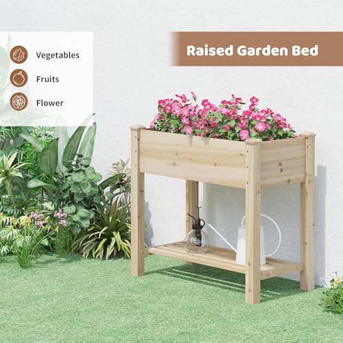 Image of Raised Garden Bed with Legs Elevated Wooden Planter Box Stand Large Planter Stand Box for Fruits Vegetables Flowers with Divider with Bag - 34x18x30.5IN