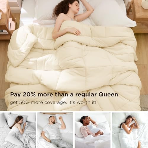 Image of Bedsure Comforter Duvet Insert - Quilted Comforters Oversized King, All Season Duvet, GentleSoft Down Alternative Bedding, with 8 Tabs, Gifts for Women /Men, Cream,Oversized King 116 x 98 Inches