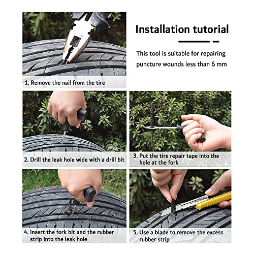 Image of Tire Repair Kit with Plugs,Tire Plug Kit Heavy Duty Professional with T-Handle Tool and Tyre Pressure Pen,Universal Fix a Flat Tires Sealant for Emergency Fixing Tires Puncture