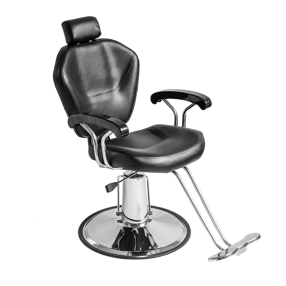 Friseurstuhl 360° Neigbarer Hydraulischer Friseurstuhl Barber aus PU-Leder mit Verchromter Fußstütze 90 x 65 x 100 cm Schwarz