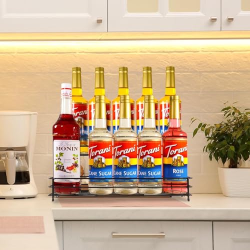 Image of 2 Tier water bottle holder oil stand for kitchen Expandable Spice Rack Organizer, Black Counter Storage Shelf for Kitchen Cabinet, Pantry Storage (counter top)
