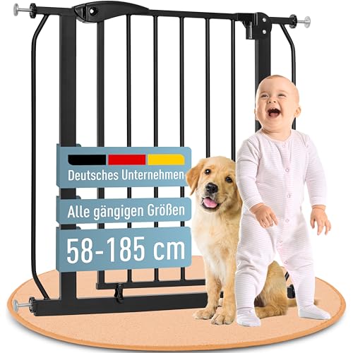ib style Treppenschutzgitter Berrin - Türschutzgitter für Babys, Ohne Bohren, Kinderschutzgitter, Hundeabsperrgitter, Schwarz, Breite: 85-95 cm