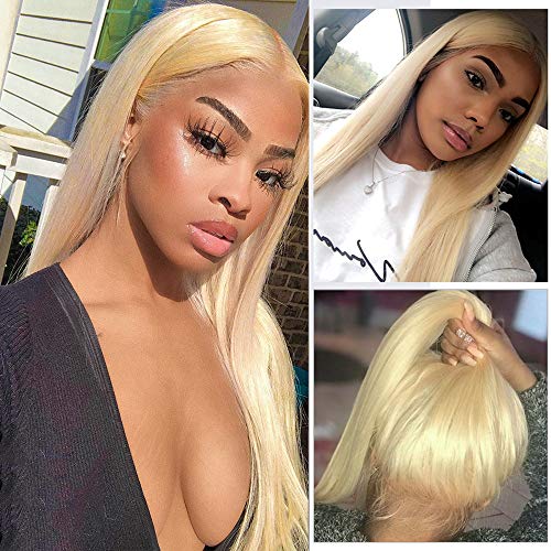 Glueless 613 Blonde 13X4 Lace Front Wigs Human Hair with Baby Hair Pre Plucked Peruvian Straight Lace Frontal Wig Can Be Dyed Honey Blonde Remy Lace Wigs For Women (20", straight)