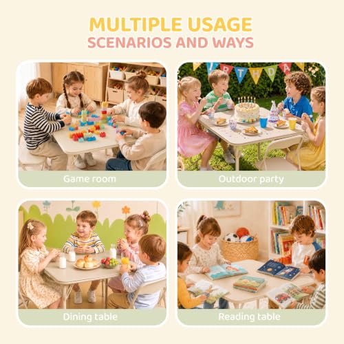 Image of JOYMOR Kids Folding Table and Chairs Set, 5-Piece Metal Frame Activity Set with Easy-Fold Design for Playroom & Classroom, Beige