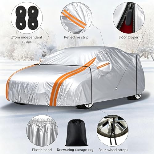Image of 8-Layer Car Cover Custom Fit for Subaru WRX Impreza STI 2007-2025, All Weather Waterproof Outdoor Full Exterior Cover, Snow /Rain /UV Protection with Zipper Door & Storage Bag, Silver