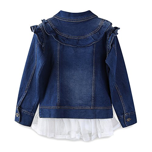Mud Kingdom Toddler Little Girls Denim Jacket with Tulle Turn-down Collar Fashion Spring Autumn2
