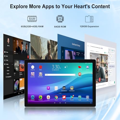 FancyDay 10 inch Tablet Android 13, 6(2+4) GB RAM+64GB ROM Tablet with Quad-core Processor, 5MP+8MP Dual Camera, 5000mAh, 1280 * 800 IPS Display, Wifi, Bluetooth, Type-C (Silver) - Image 3