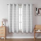 Lecloud Mena 3D Embossed Textured Grey Dining Room Curtains 63 Inch Length 2 Panels, Protect Privacy Classic Geometric Light Filtering White Bedroom Curtain, Grommet Living Room Gray Drapes, 42W x 63L