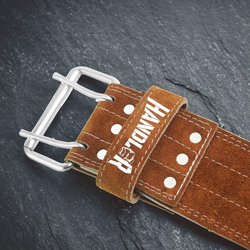 Image of Handler 100 percent all Leather Powerlifting Gym Belt- 5.5 mm | Weight Lifting Belt for Heavy Workout for Men & Women | Professional Heavy Weight Lifting (Brown, Large)
