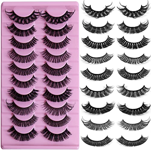 10 paires de faux cils qui ressemblent à des extensions de cils volumineux, 8D Faux Cils Naturel à la Main Ultra-Minces Cils Professionnel Cils Noir Réutilisables Cover
