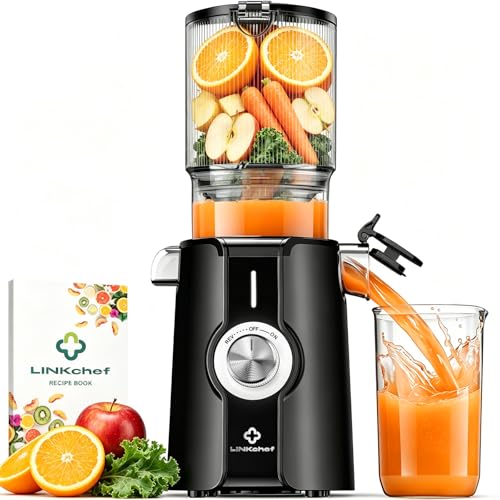 LINKChef Extractor de Zumos y Verduras, 115mm, 1.2L, Licuadora Frutas Verduras, 200W Slow Juicer Machine, Cold Press Juicer Prensado en Frio, Fácil Usar Montar, Sin BPA, Negro LINKChef Extractor de Zumos y Verduras, 115mm, 1.2L, Licuadora Frutas Verduras, 200W Slow Juicer Machine, Cold Press Juicer Prensado en Frio, Fácil Usar Montar, Sin BPA, Negro