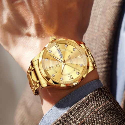 Image of OLEVS Watches for Men Luxury Diamond Casual Large Dial Watches Stainless Steel Waterproof Business Dress Analog Luminous Date Mens Watches