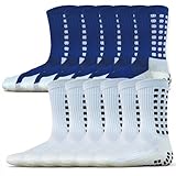 6 Pairs Non-Slip Soccer Grip Socks – Moisture-Wicking & Seamless Design Helps Reduce Blisters – for Men, Women, Football, Basketball, Running - 3 White+3 Navy