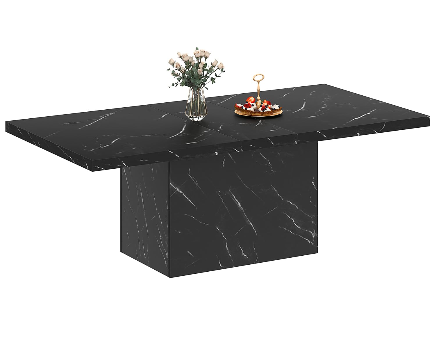 HSH Table de Salle à Manger Rectangle Table de Cuisine pour 6 à 8 Personnes Table Grand en Bois Design Industriel pour la Maison et Le Bureau Marbre Noir 180 cm