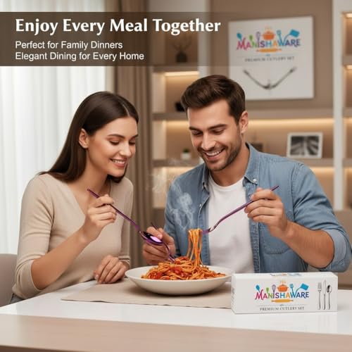 Image of Classic Pink 24 Pcs Stainless Steel Cutlery Set for Dining Table, Dishwasher Safe Glossy Flatware (Perfect Spoon Fork Set)