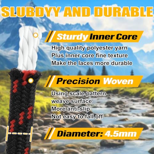 Image of DELELE 2 Pair Thick Round Climbing Shoelaces Hiking Shoe Laces Boot Laces