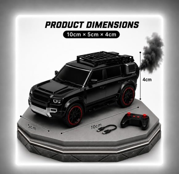 Image of SUV Defender Remote Control RC Car with Real Smoke | High Speed Racing Toy with LED Lights | Rechargeable Battery | Fully Functional RC Vehicle for Kids Boys & Girls