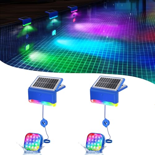 Likiyol 2025 Next-Gen 2-in-1 Solar Pool Lights with Submersible Pool Lights & Poolside Light, Remote Control IP68 Waterproof 16 Colors Pools Light for Inground Above Ground Pools, 2 Pack