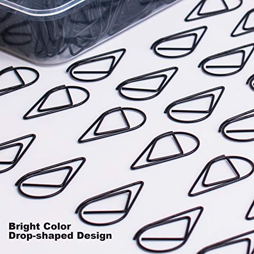 Black Cute Paper Clips, VENCINK 300 Pieces Smooth Stainless Steel Drop-Shaped Wire Small Paperclips for Office Supplies Wedding Women Girls Kids Students Paper Document Organizing (1 inch)
