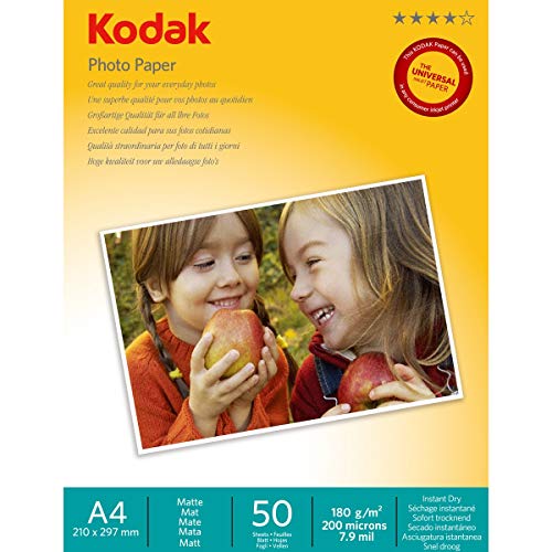 Kodak 50 Sheets Matte Finish 180gsm A4 Photo Paper, (5740-130)