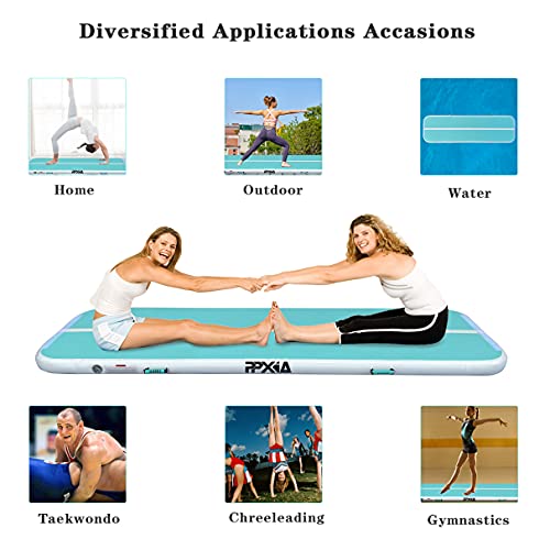 PPXIA Inflatable Gymnastics Mats Air Tumbling Mat - Inflatable Tumble Track 10ft 4 inch Thickness Cheer Mat Air Floor for Kids Home Use Gym Yoga Training Cheerleading With Air Pump Green White