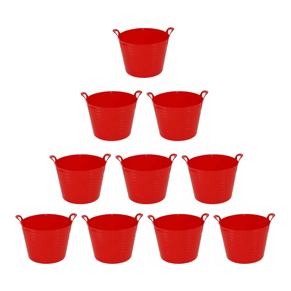 Set of 10-42L Litre Large Flexi Tub Garden Home Flexible Colour Storage Container Bucket Polyethylene Flexi Tub- MADE IN U.K (Red)