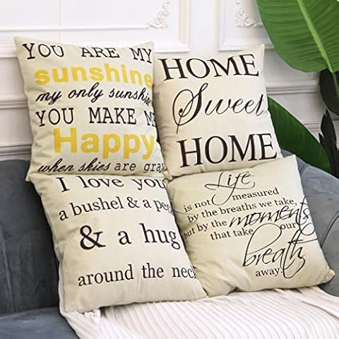BPFY 4 Pack Home Decor Sofa Throw Pillow Case Cushion Cover 18 x 18 Inch Cotton Linen Cover