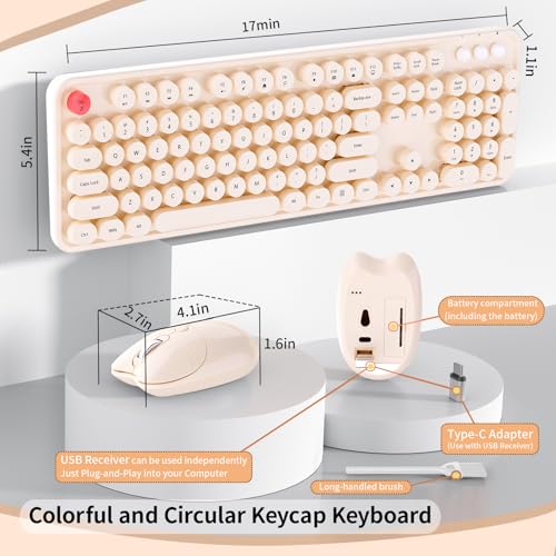 Image of Wireless Keyboard Mouse, MOFII 104 Keys Cute Retro Typewriter Coffee