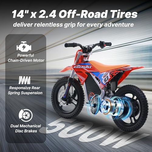 AIII 36V Electric Dirt Bike for Kids 4-8, High Performance 350W Racing Grade Motorcycle, Up to 18.6MPH, 3 Speed Settings, 14-Inch Off-Road Tires, Dual Disc Brakes & Advanced Shock Absorption, Orange by AIII - Image 3