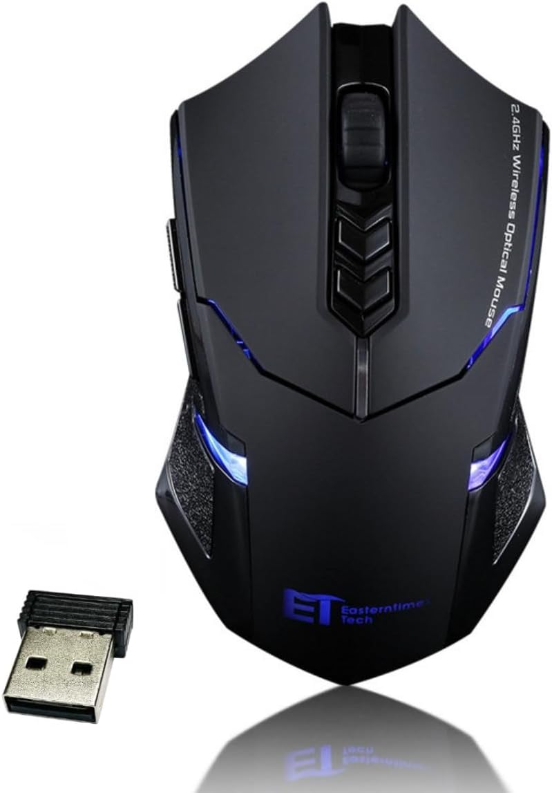 SKY-TOUCH Wireless Gaming Mouse with Unique Silent Click, Ergonomic Grips, 5 Adjustable DPI Values, 2 Programmable Side Buttons, Breathing Backlit, 7-Button Design- Black