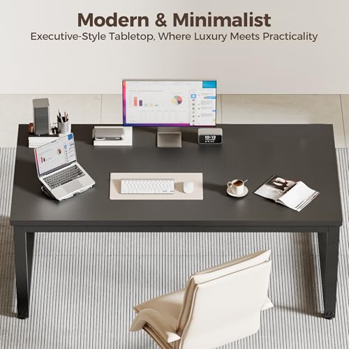 Image of 40 Inch Computer Desk, 1.2 inch Thick Small Office Table, Black | Modern Simple Style, Heavy Duty Industrial Frame, Small Study & Writing Table for Home Bedroom Work