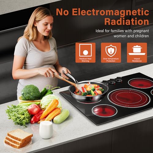 Image of 30 Inch Built-in Electric Cooktop with Expandable Triple Ring Burners, 5 Burner 9000W Ceramic Stove Top - Easy Knob Controls & Residual Heat Indicator (220-240V Hardwired)