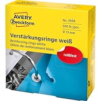 AVERY Zweckform 3508 Lochverstärker selbstklebend 500 Stück (Ø13mm, Lochverstärkungsringe auf Rolle, permanent haftende Ringverstärker, Ringlochverstärker fürs Abheften, reißfeste Folie) weiß