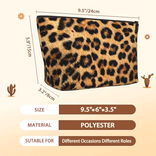 Makeup Bag Brown Leopard Print Cosmetic Bags for Women Mini Portable Animal Prints Travel Toiletry Bag Organizer Make up Brushes Aesthetic Accessories Waterproof Storage Bags3